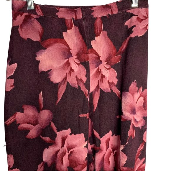 Rafael High Waisted Floral Pants S Maroon Pink Straight Leg Elastic Waist - Picture 2 of 5